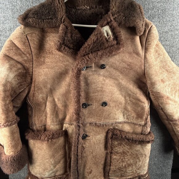 VTG Wilsons House Of Suede & Leather Faux Shearling Coat Heavy USA Size 46